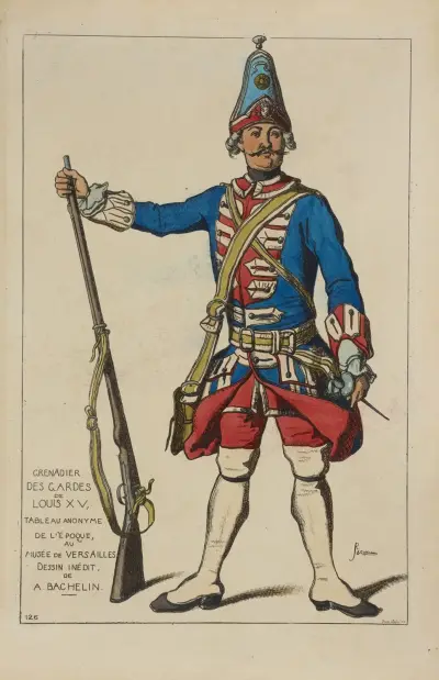 Grenadier des gardes de Louis XV, tableau anonyme de l’époque, au Musée de Versailles av Raphaël Jacquemin