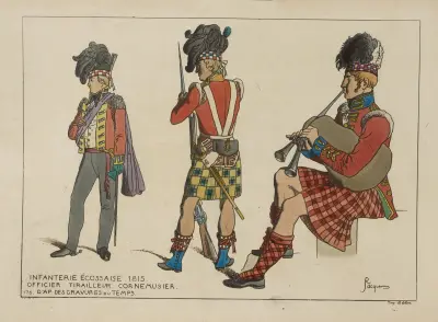 Schottische Infanterie. 1815. Offizier. Tirailleur. Dudelsackpfeifer von Raphaël Jacquemin