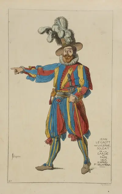 Jean Le Grott de Lucerne, Soldat der päpstlichen Garde. 1613. Nach F[rancesco Villamena.] von Raphaël Jacquemin