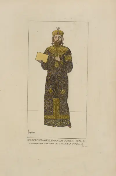 Nicephore Botaniate, Empereur d’Orient 1078-81. Miniature d’un manuscrit Grec a la Bible Imperieale. av Raphaël Jacquemin