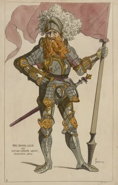 Švýcarský praporečník. 1591. Podle dosud nepublikované vitráže uchovávané v Basileji, Raphaël Jacquemin