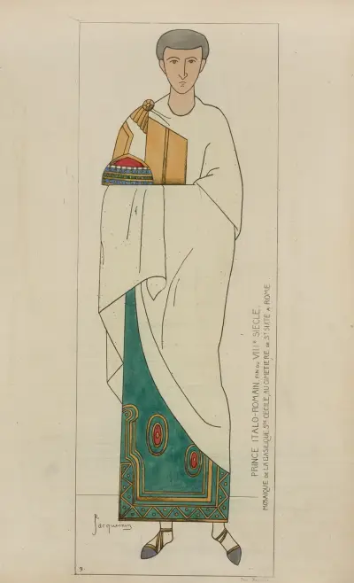 Italo-romanischer Prinz, Mosaik aus der Basilika Santa Cecilia, Ende des 8. Jahrhunderts von Raphaël Jacquemin