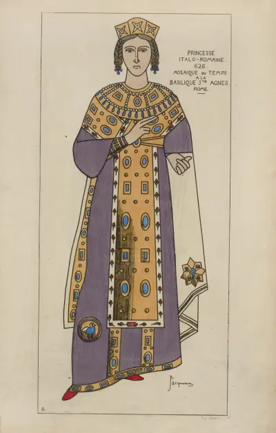 Prinsessa av italiensk-romersk börd, 626. Mosaik från tiden i Basilica Sant'Agnese i Rom. av Raphaël Jacquemin