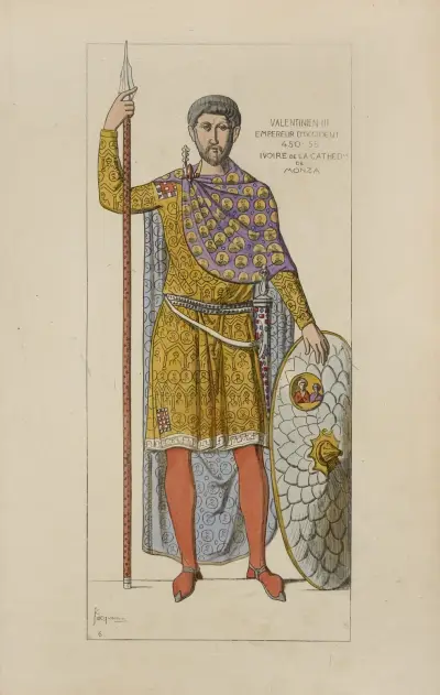 Valentinien III., weströmischer Kaiser 450–55. Elfenbein aus der Kathedrale von Monza von Raphaël Jacquemin