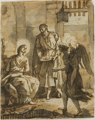 Sankt Peter besöker Sankt Agatha i fängelset och helar hennes sår av Anton Raphael Mengs