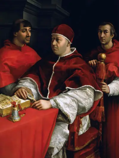 Portrait of Pope Leo X with Cardinals Giulio de’ Medici and Luigi de’ Rossi von Raphael