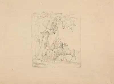 Enfant attaqué par des loups se réfugiant dans un arbre av Jacques-Raymond Brascassat