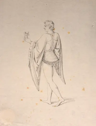 Jeune homme avec fleur en costume XVe s. av Jacques-Raymond Brascassat