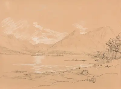 Landskap med berg och sjö av Jacques-Raymond Brascassat