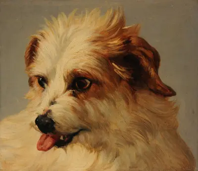 Vit hund med utsträckt tunga av Jacques-Raymond Brascassat