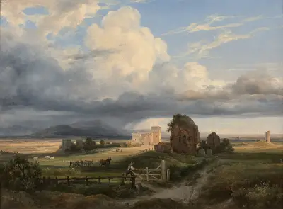 Vacher och hans hjord på den romerska landsbygden, i närheten av Via Appia av Jacques-Raymond Brascassat