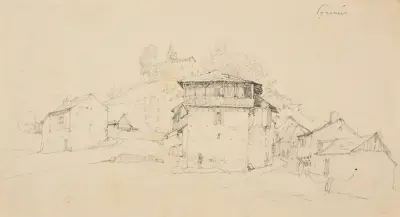 Pyreneisk by av Jacques-Raymond Brascassat