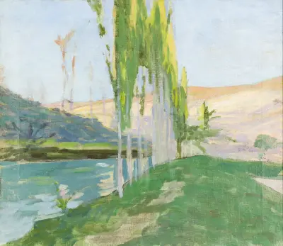 Popplar vid ett vattendrag av Richard Bergh