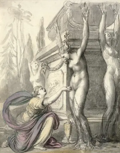 The Heliads at the grave of Phaeton (Ovid, Metamorphoses, II, 340-366) av Richard Cosway