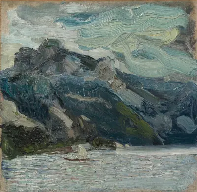 Lake Traun with Mountain Sleeping Greek Woman av Richard Gerstl
