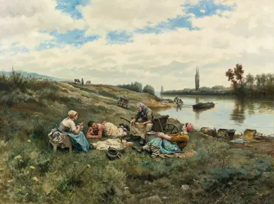 Après Un Déjeuner; Bords De La Seine av Daniel Ridgway Knight