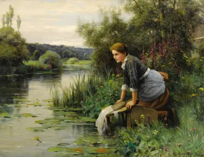 Tvätterska vid vattnet av Daniel Ridgway Knight