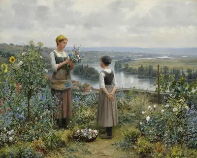 Picking Flowers av Daniel Ridgway Knight
