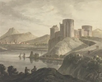 Castle with Figures in a Classical Landscape av Robert Adam