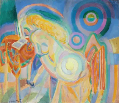 Naken kvinna läsande av Robert Delaunay