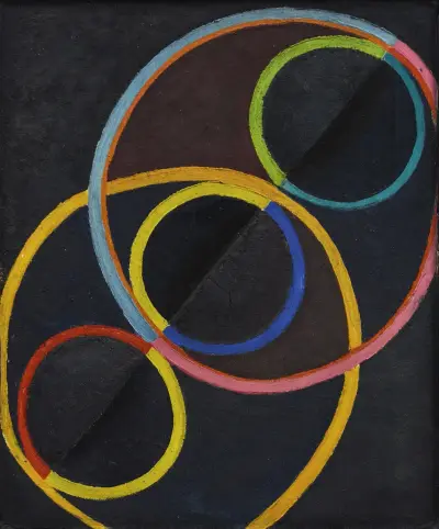 Svart relief med färgcirklar av Robert Delaunay