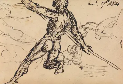 Figurstudier av naken man med spjut av Benjamin Robert Haydon
