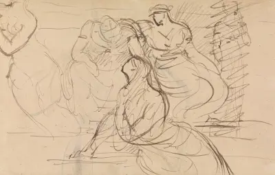 Figurstudie av kvinnor i olika sittande och stående ställningar av Benjamin Robert Haydon