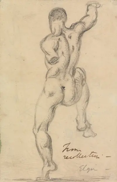 Ryggvy. Figurstudie av manlig nakenmodell av Benjamin Robert Haydon