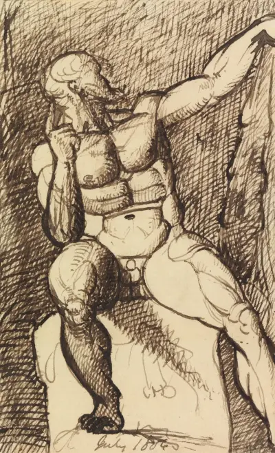 Studie av sittande manlig nakenmodell av Benjamin Robert Haydon