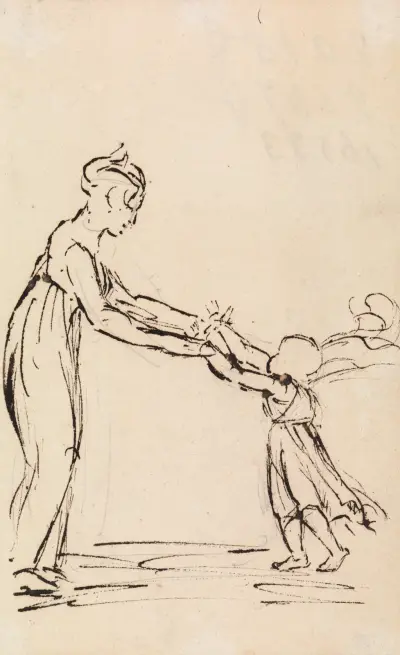 Studie av kvinna och barn som leker av Benjamin Robert Haydon