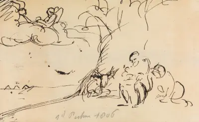 Studie av figurer som sitter under ett träd av Benjamin Robert Haydon
