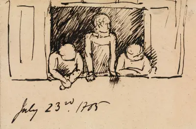 Studie von drei Figuren, an einem Fenstersims lehnend von Benjamin Robert Haydon