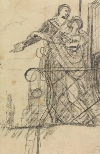 Studie zweier Figuren auf einem Balkon von Benjamin Robert Haydon