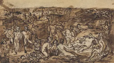 Figurstudier av en grupp människor i en skogsglänta av Robert Smirke