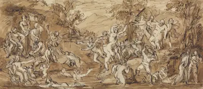 Figurstudie av en backanal i ett skogslandskap av Robert Smirke