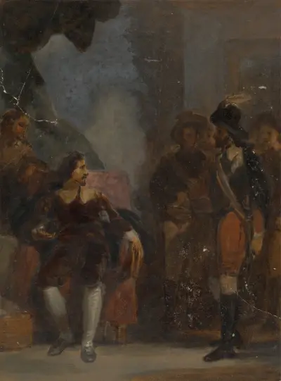 Man sittande medan han talar till en stående soldat av Robert Smirke