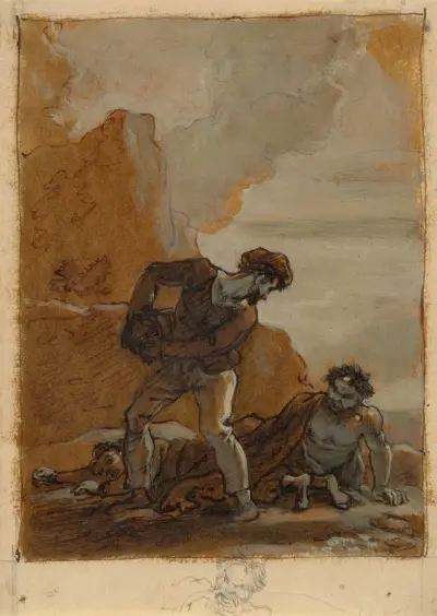 Stephano and Trinculo with Caliban av Robert Smirke