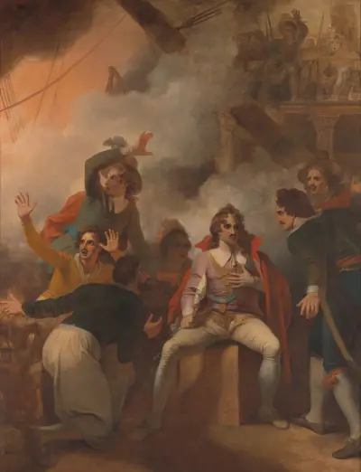 Der Earl of Sandwich weigert sich, während der Schlacht von Solebay sein Schiff zu verlassen, 1793 von Robert Smirke