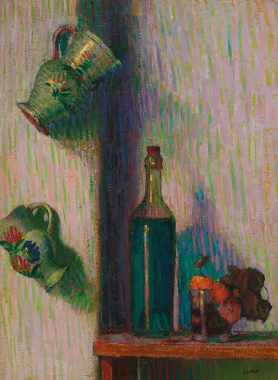 Flowers, bottle and two jugs av Roderic O'Conor