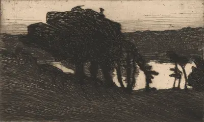 Paysage avec des arbres sombres et une rivière av Roderic O'Conor