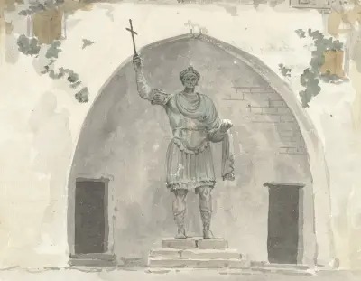 Bronzen beeld van keizer op het marktplein van Barletta av Abraham-Louis-Rodolphe Ducros