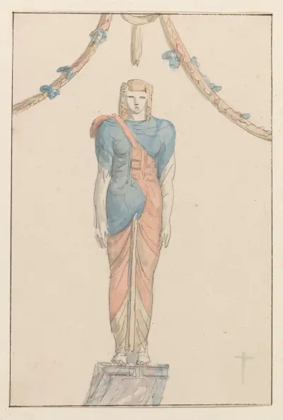 Figuur in reliëf op tempel van Isis te Pompei av Abraham-Louis-Rodolphe Ducros
