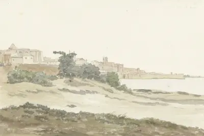 Gezicht op Barletta gelegen aan de kust av Abraham-Louis-Rodolphe Ducros