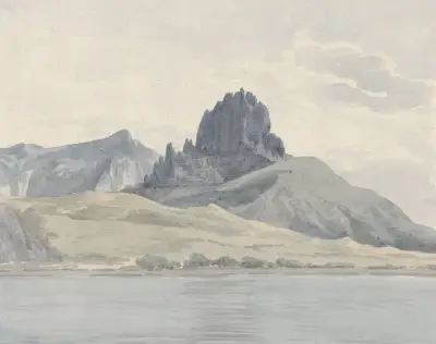 Gezicht op de kust van Pentidatilo aan de overzijde van kaap Spartivento av Abraham-Louis-Rodolphe Ducros