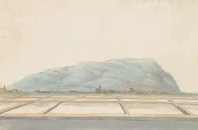 Gezicht op de zoutpannen van Trapani av Abraham-Louis-Rodolphe Ducros