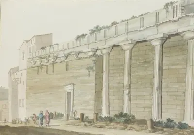 Gezicht op oude Minerva tempel op eiland Syracuse av Abraham-Louis-Rodolphe Ducros
