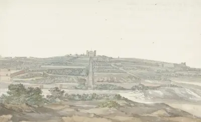 Gezicht op Vedala paleis van de grootmeester, gelegen in het Boschetto op Malta av Abraham-Louis-Rodolphe Ducros