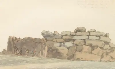 Panorama met monument van Feniciërs of Carthagen op eiland Gozo av Abraham-Louis-Rodolphe Ducros