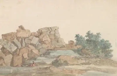 Resten van Zeus Olympus tempel bij Agrigento av Abraham-Louis-Rodolphe Ducros