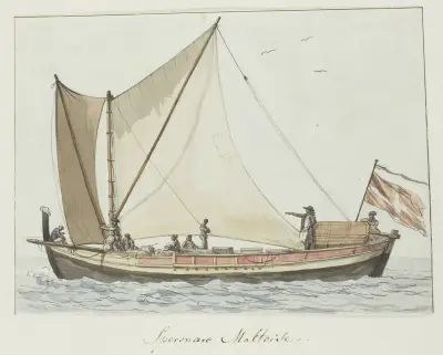 Speronare schip afkomstig uit Malta av Abraham-Louis-Rodolphe Ducros